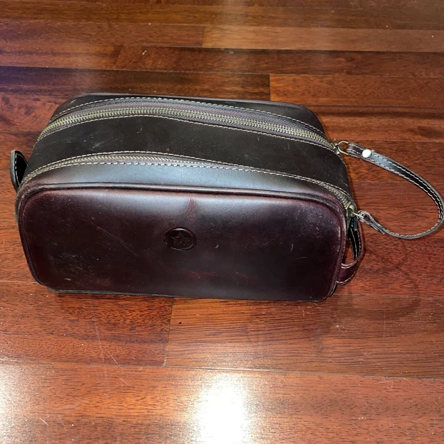 Aaron Leather Goods Brown Leather Double Zip Dopp Kit Travel Toiletry Bag NWOT