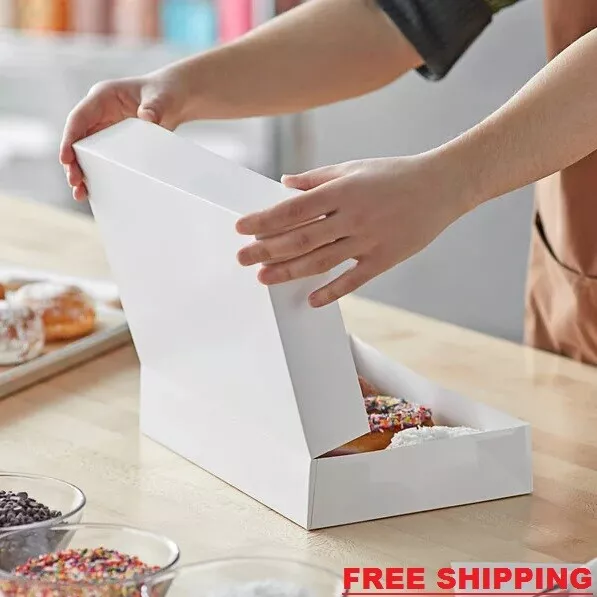 200 Case 12" x 8" x 2 1/4" White Paperboard Auto-Popup Donut Bakery Box