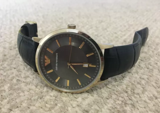 NEW EMPORIO ARMANI AR11049 Classic Grey Dial Leather 43mm Case Men s Gents Watch 107.35 PicClick UK