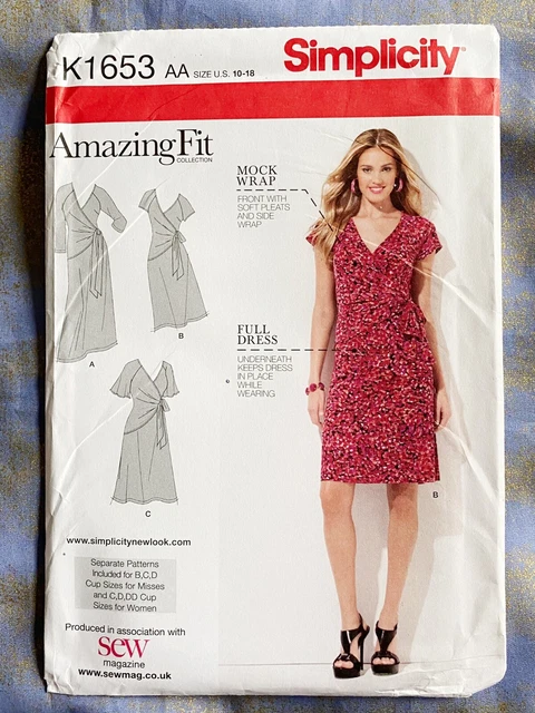 SIMPLICITY K1653 AMAZING Fit Mock Wrap Dress Sewing Pattern Size 10-18  4.95 - PicClick UK