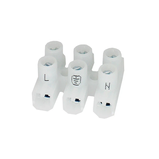 5x morsetto lampadario mini 1,5 mm2 3plg. 18x22x14 mm con Etichetta L+Terra+N 450V