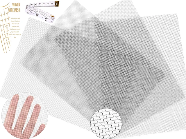 4Pack Woven Wire Mesh 20-304 Stainless Steel Wire Mesh Screen, 20 Mesh Hole 1mm 4Pack Woven Wire Mesh 20-304 Stainless Steel Wire Mesh Screen, 20 Mesh Hole 1mm