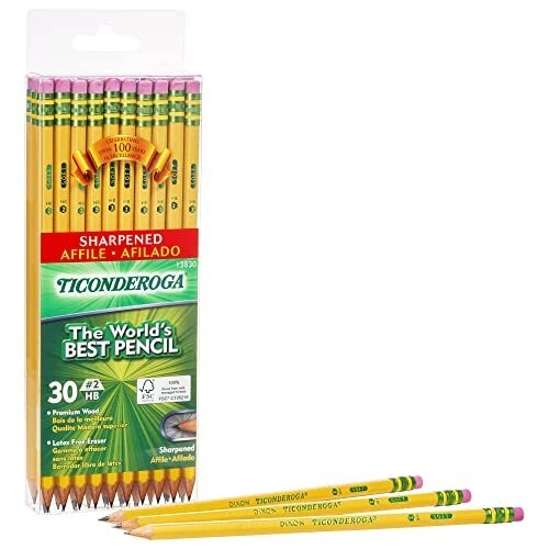 Wood-Cased 2 HB Soft, Pre-Sharpened with Eraser, Yellow, Six 30ct Pac