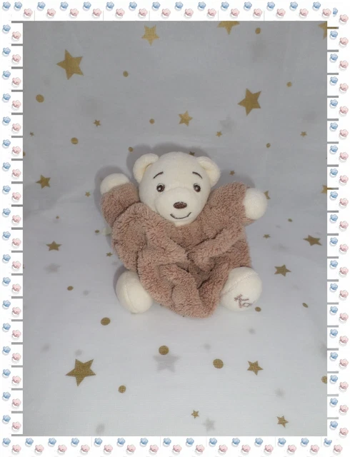 ⑥ - Mini Doudou Ours  Boule Marron Beige  Attache Sucette  Plume  Kaloo