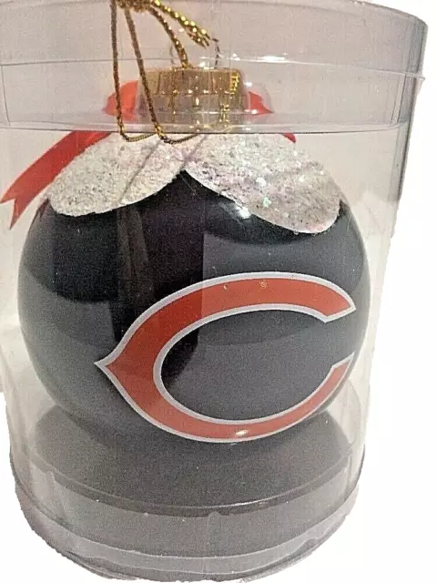 Vtg Chicago Bears NFL Football Ornament 4 Inch Snow Capped Glass Ball Holiday