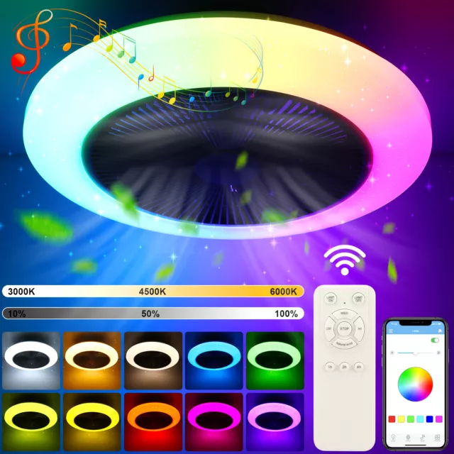 RGB Musik LED Deckenleuchte Sternenklarer Fan Deckenventilator+App Fernbedienung