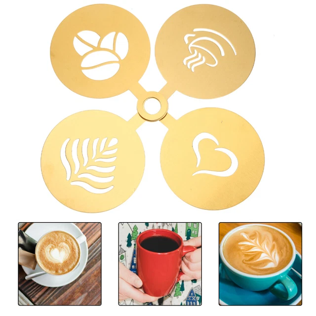 4 Pcs Kaffeeschaumschablonen Kaffee-Latte-Form Metalldekor Zubehör