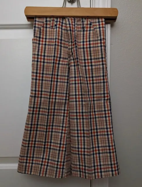 VTG 70s Buster Brown Retro PLAID FLARED PANTS Bell Bottoms Kids Size 3 29-32 Lbs