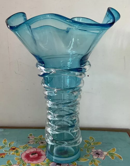 Gorgeous Blue Art Glass Large Vase