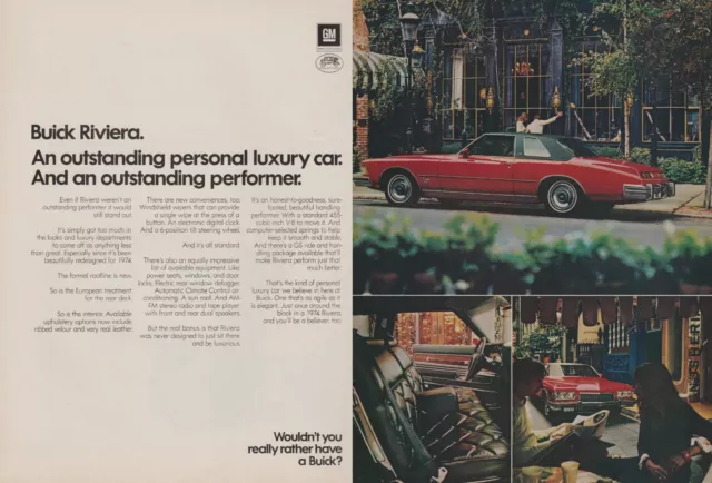 1974 Buick Riviera - "Outstanding Personal Luxury Car" - 2 Page Print Ad Photo