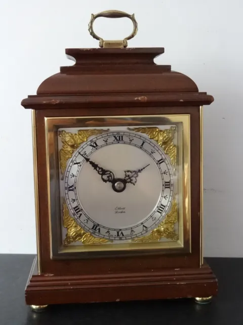 Vintage Elliott London 8 Day Mantel Desk Clock Made In England Working Order