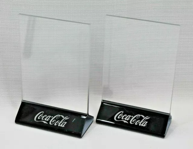 Coca-Cola Acrylic Table Top Sign Holder 4x6 Advertising Lot of 2 Clear Black