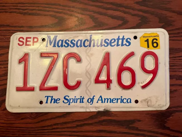 2016 Massachusetts License Plate 1ZC469 Spirit of America MA USA Authentic Metal