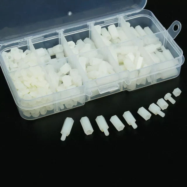 300pcs White Nylon M3 Hex Column Male-Female Standoff Spacers Screw Nuts Kit