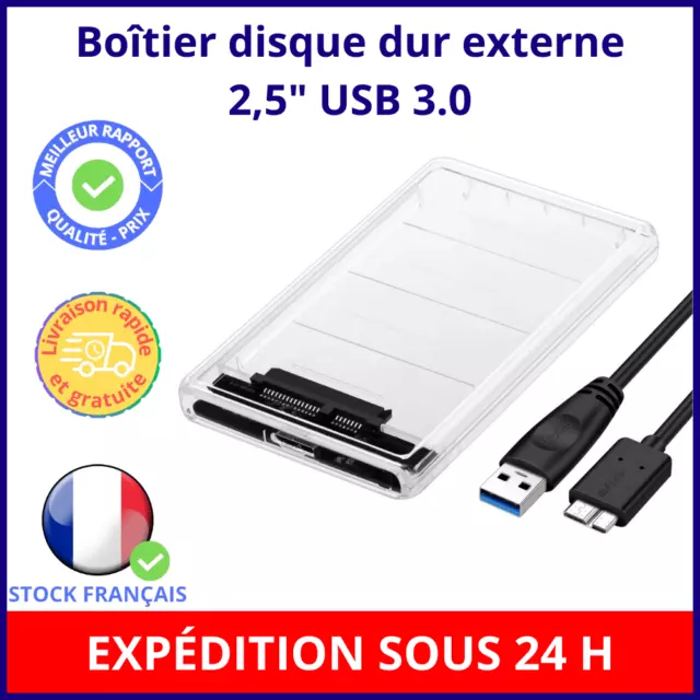 Boitier Externe Disque Dur USB 3.0 2.5 pouces pour SATA HDD et SSD transparent