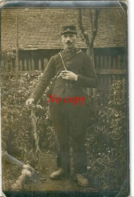 Photo carte postale CPA 1915 garde chasse ? soldat ? facteur ? uniforme guerre