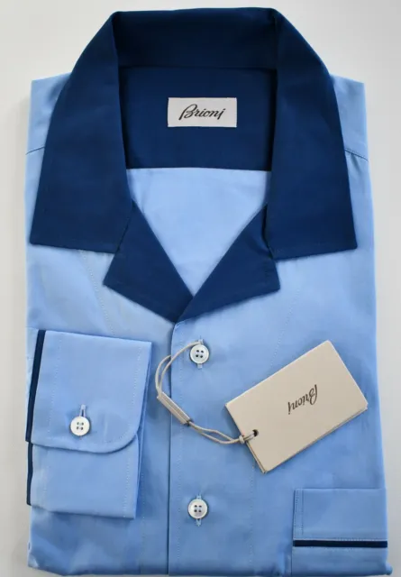 🆕️ Authentic BRIONI Blue 100% COTTON Long-Sleeve DRESS Shirt L