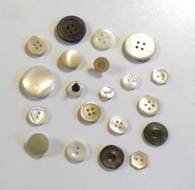 20 Vintage mother of pearl buttons various sizes crafts sewing etc. (B)