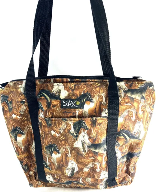 Vintage Sax Zippered Tote Bag Horse Equine Print