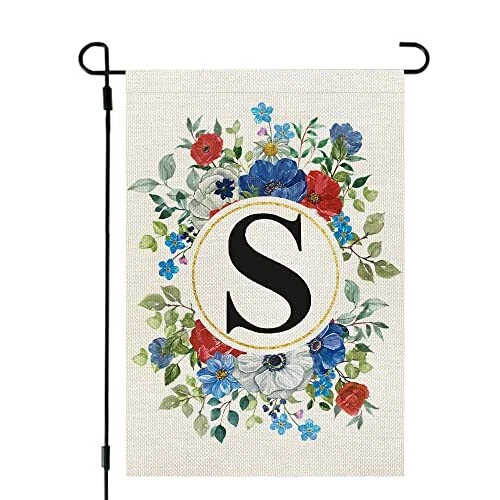 4th of July Monogram Letter S Patriotic Garden Flag Floral 12x18 Inch Double