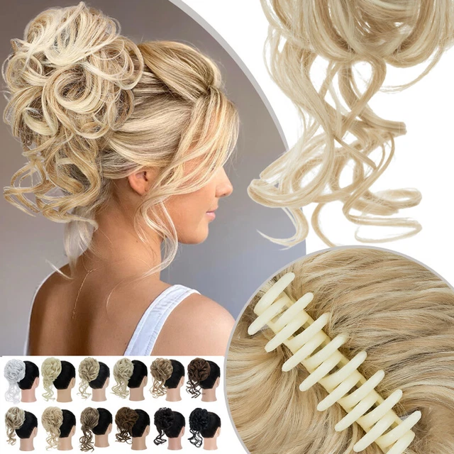 Tousled Messy Curly Hair Bun Chignon Claw Clip in Ponytail Scrunchie Extension