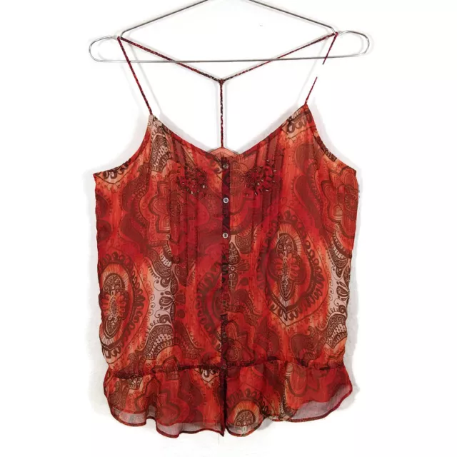 LC Lauren Conrad Women's Floral  Button Front Cami Top Orange Size L