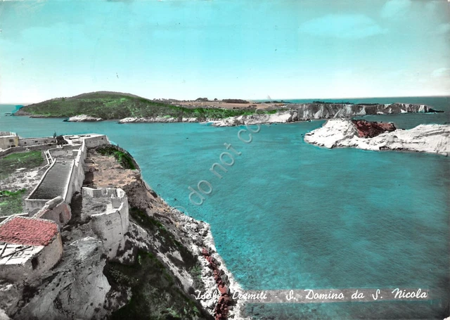 Cartolina Isole Tremiti San Domino da San Nicola colorata 1965 Timbro PT incendi
