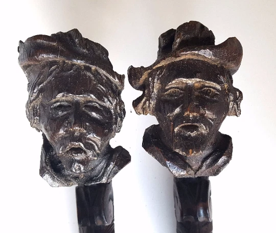 antique wood carving sculpture pair Corbel bracket Man bust face head Salvaged