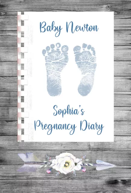 Personalised Pregnancy Notebook Memory Book Journal Diary Baby - Footprints 34