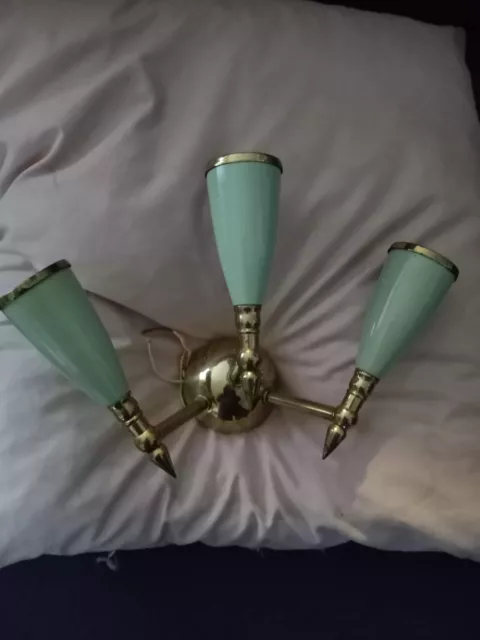 STILNOVO SCONCES BRASS and GREEN SEA METAL 1950