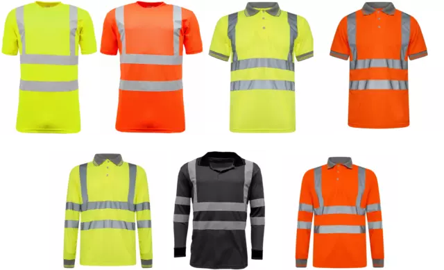 Herren Hi Viz Vis Sichtbarkeit Poloshirt reflektierendes Band Sicherheit Arbeitsoberteil