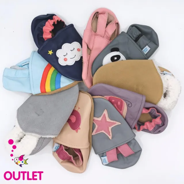 OUTLET Dotty Fish Soft Leather Pram Shoe Girls Slipper Non-slip Pre-walkers New