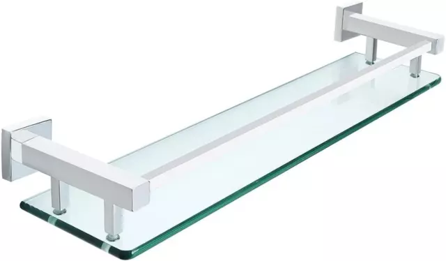 SAYAYO Tempered Glass Shelf Square Bathroom Shelf with Rail Wall Mounted 20 Inch