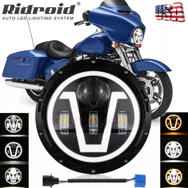 7" inch LED Motorcycle Headlight Projector with Halo Angel Eyes DRL Hi/Lo Beam