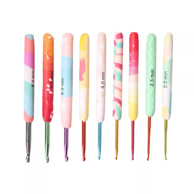 9pcs Colorful Soft Handles Crochet Hooks Aluminum Alloy Ergonomic Sweater Needle