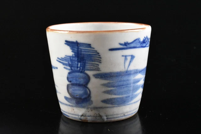 M1516: Japanese Old Imari-ware Blue&White Landscape SOBA CUP Sobachoko