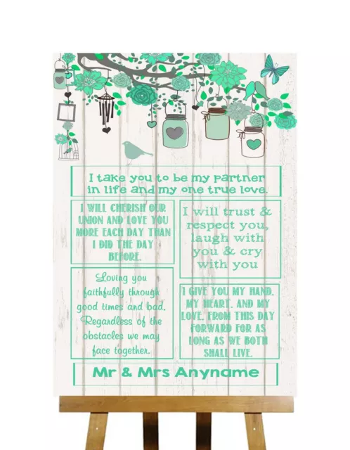 Green Shabby Chic Rustic Wood Effect Romantic Vows Personalised Wedding Sign