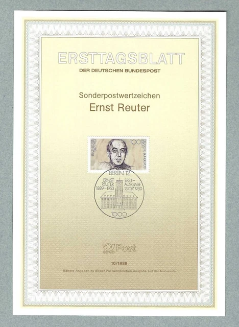 ETB, Deutsche Bundespost Berlin, Ersttagsblatt 10/1989 - Ernst Reuter