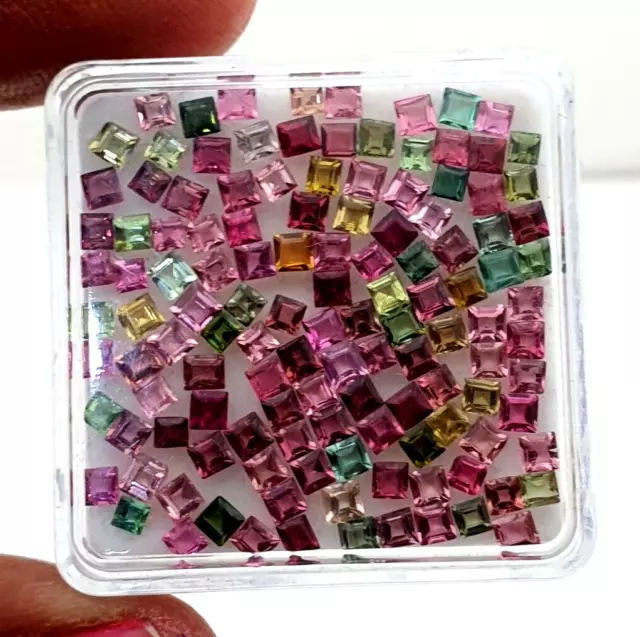 Natural Multi Tourmaline Square Cut Loose Gemstone Lot 50 Pcs 2.50 MM