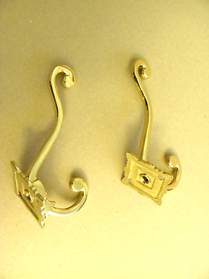 Coat and Hat Hooks Brass Vintage Antique Style Lot of Two ( 2 ) Matching Hooks