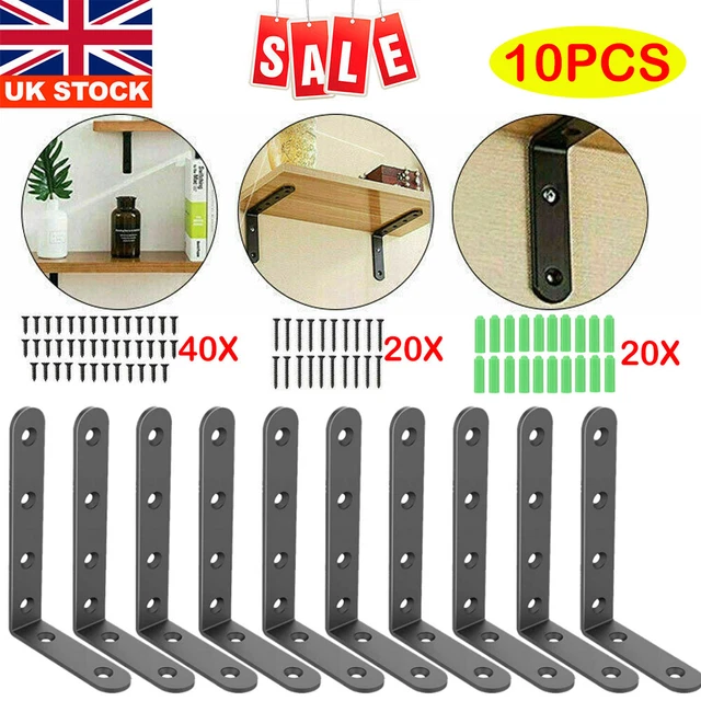 10X Heavy Duty Cast Iron L Shaped Wall Mounted Shelf Brackets Support Decor Home