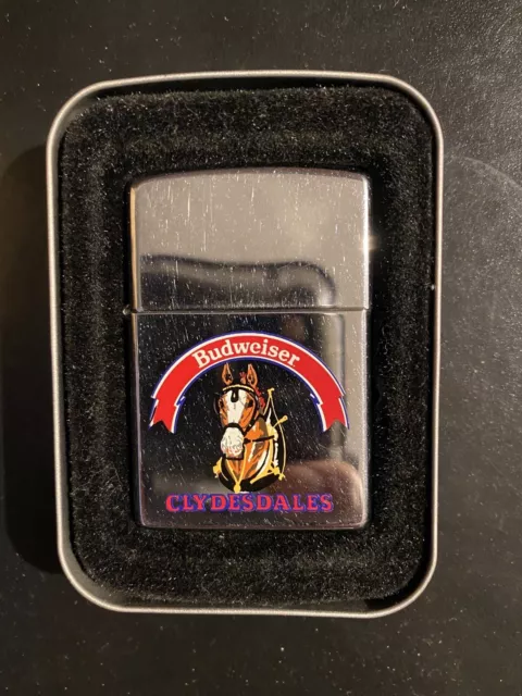 ZIPPO 1996 BUDWEISER CLYDESDALE Polished CHROME LIGHTER B XII Used in Metal Tin