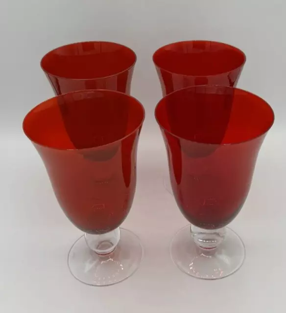 Lenox Holiday Gems Ruby Red Water/Wine Glasses with Clear Ball Bottom Set of 4