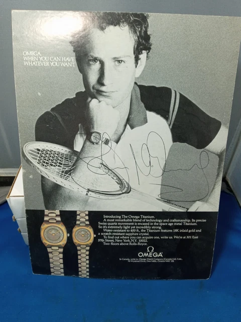 Omega Watch / John McEnroe store advertising display sign autographed tennis