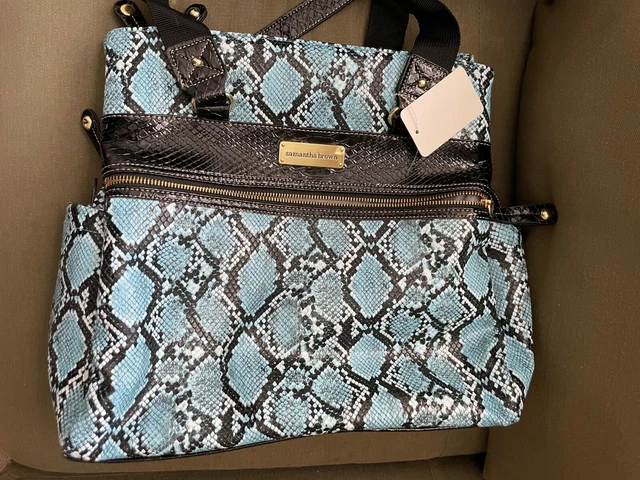 Samantha Brown Python Embossed METRO TOTE in TURQUOISE/ BLACK nwt 10