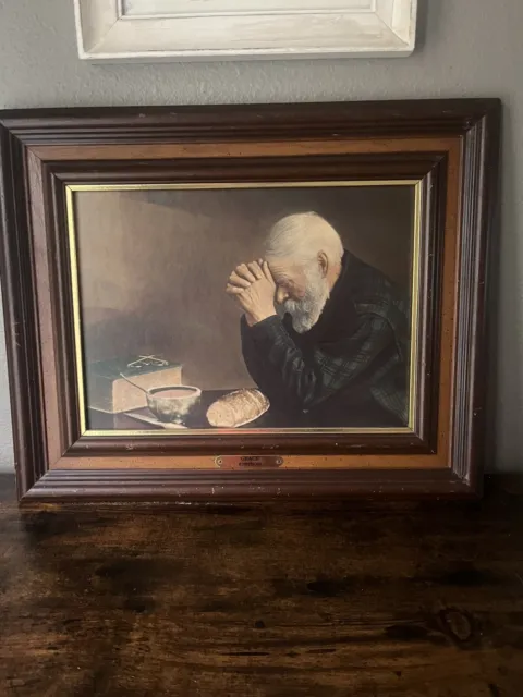 Vintage Old Man Praying GRACE/Our Daily Bread by ERIC ENSTROM Framed Print 9x16