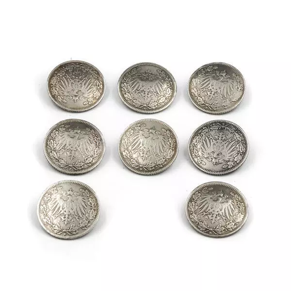 8 bottoni in argento monete 1/2 marchi impero bottoni tradizionali antichi silver buttons