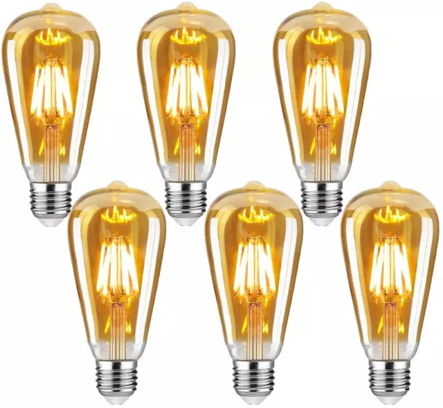 6er E27 LED Glühbirne Vintage, ST64 4W Edison LED Lampe Warmweiß Retro Glühbirne
