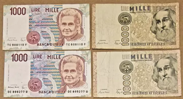 Lot of 4 X 1000 Lire from Italy