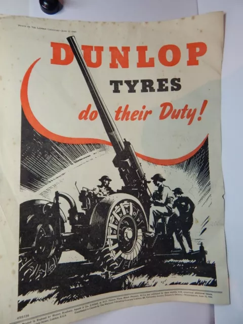 1940 WW2 Dunlop Tyres Do Their duty Full Page Advert Punch June 12 1940